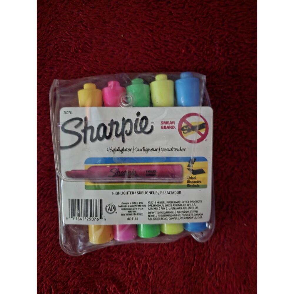 Sharpie Smear Guard Highlighters 5 Pack Assorted Colors Chisel Tip Sealed